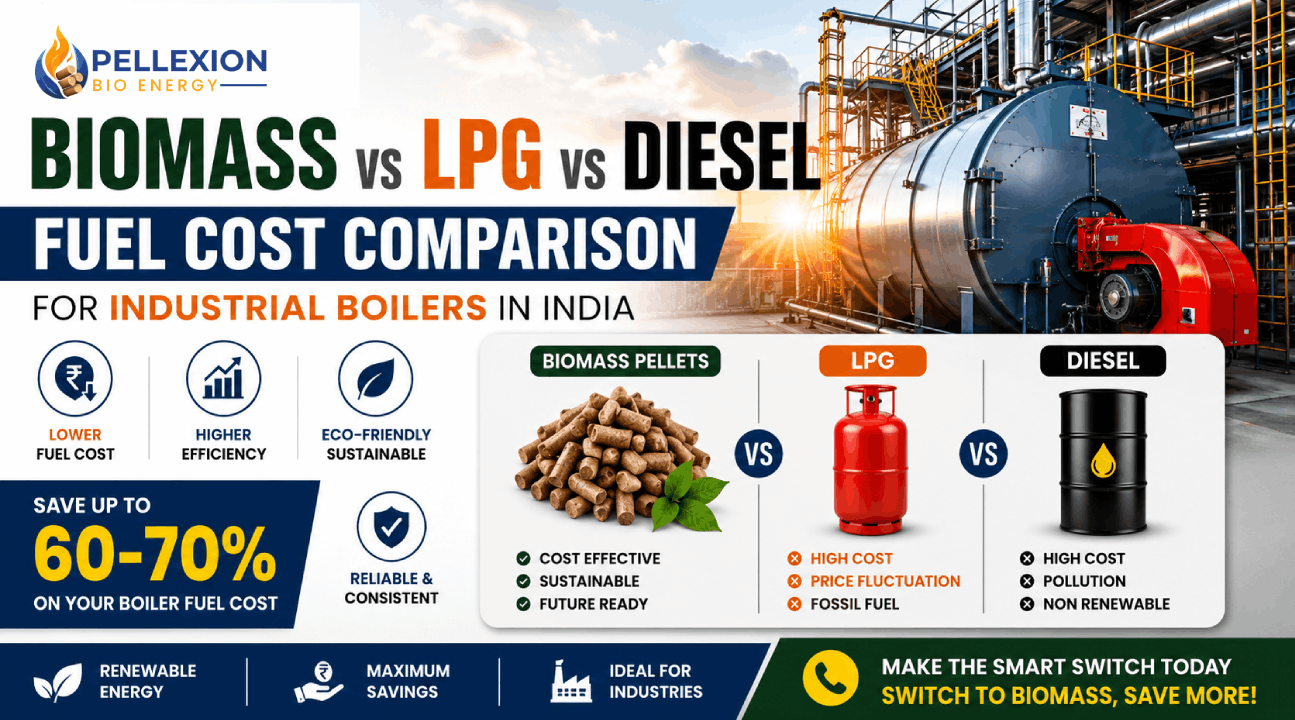 Biomass vs LPG vs diesel fuel cost comparison chart for industrial boilers in India